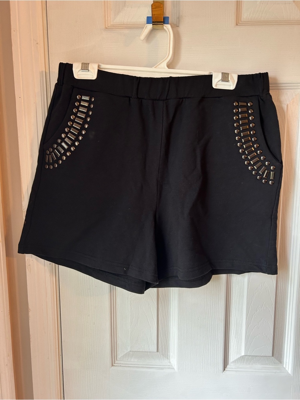 Boston Proper Black High-Waist Studded Pocket Shorts